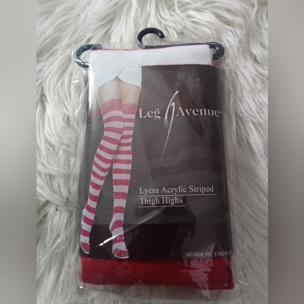 Leg Avenue Red and White Striped Thigh Highs